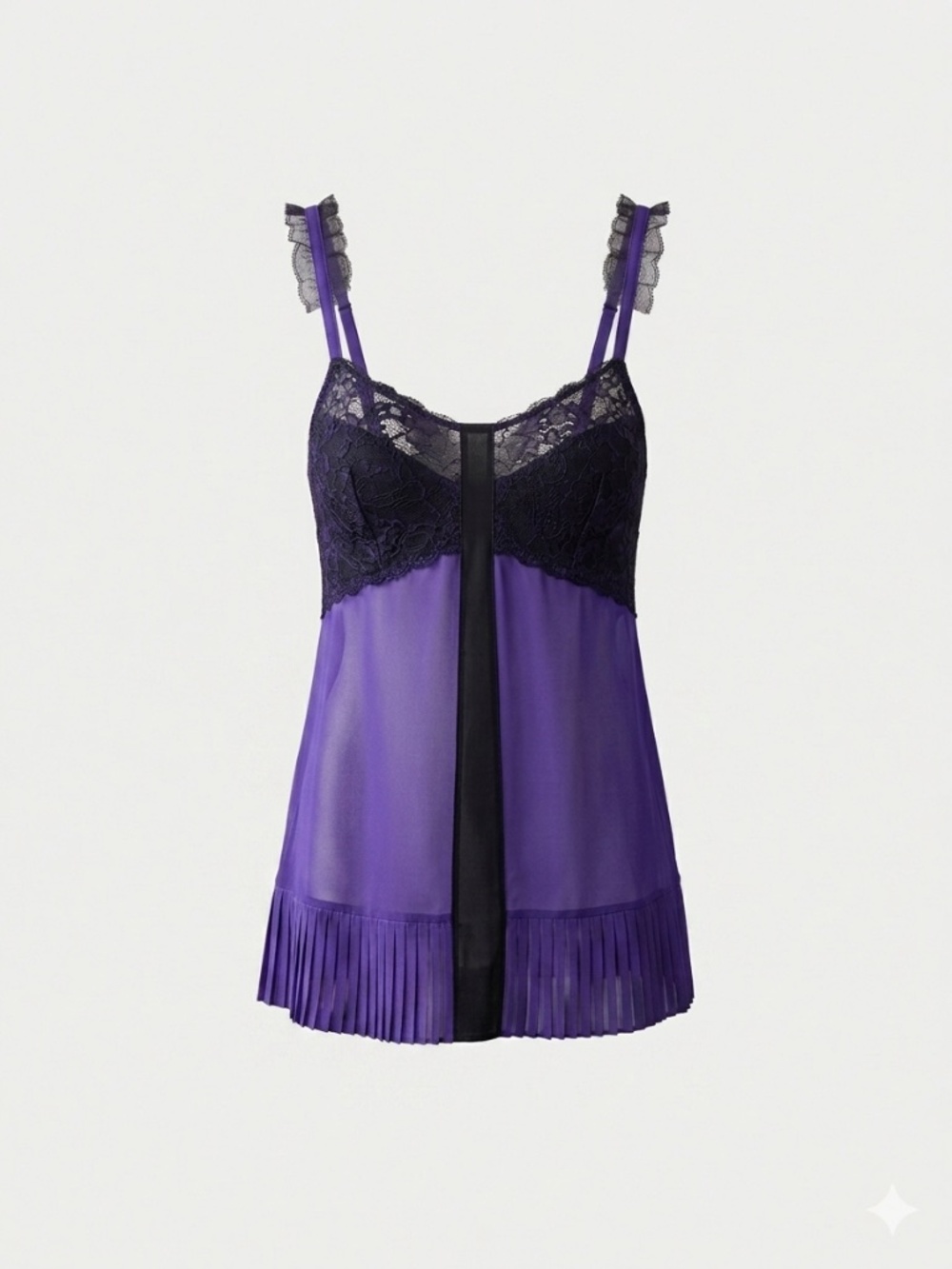 PINKO Silk & Lace Pleated Cami Purple & Black Sz 6 Romantic Quiet Luxury